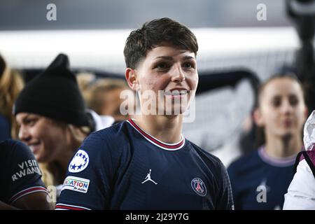 Elisa de Almeida and the team of PSG celebrates during the UEFA Women's Champions League, Quarter-finals, 2nd leg football match between Paris Saint-Germain (PSG) and FC Bayern Munich (Munchen) on March 30, 2022 at Parc des Princes stadium in Paris, France - Photo: Victor Joly/DPPI/LiveMedia Stock Photo