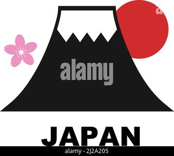 Mount Fuji, the sun and cherry blossom. Editable vector. Stock Vector