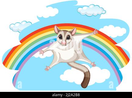 Sugar glider flying in the sky illustration Stock Vector