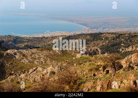 The Gulf of Manfredonia in Apulia, Italy. Gargano promontory: panoramic view from Monte Sant'Angelo. Stock Photo