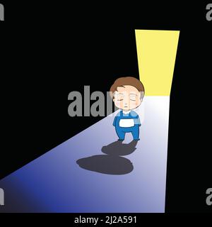 Adorable sleepwaking baby through open door cartoon style illustration Stock Vector