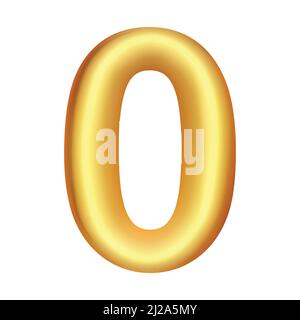Glitering golden number 0, zero. 3D vector font isolated on white background. Anniversary numeral metallic gold shape, greeting inflatable figure Stock Vector