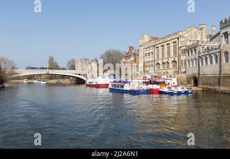 Tourist view of Lendal Bridge on the River Ouse. Built 1861, viewed from river boat site seeing cruise. Stock Photo