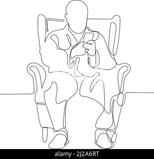 mature man in a bathrobe using a smartphone Stock Vector