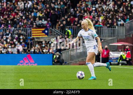 Sofie Svava of Real Madrid during the UEFA Women's Champions League, Quarter-finals, 2nd leg football match between FC Barcelona and Real Madrid CF on March 30, 2022 at Camp Nou stadium in Barcelona, Spain - Photo: Javier Borrego/DPPI/LiveMedia Stock Photo