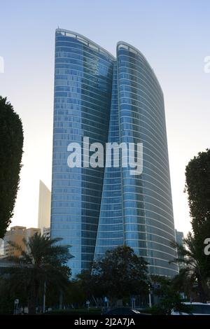 The modern Abu Dhabi Islamic Bank tower in Abu Dhabi, UAE. Stock Photo