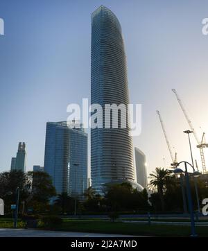 the iconic Landmark tower and the Islamic Bank building in Abu Dhabi, UAE. Stock Photo