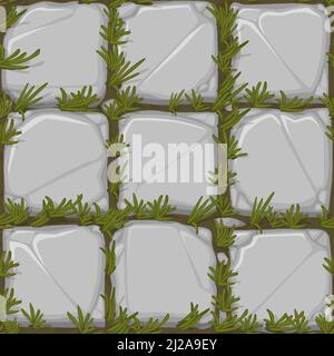 seamless stonework texture on grass, vector illustration Stock Vector