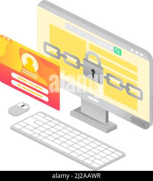 Protected file folder icon 3d isometric vector Stock Vector