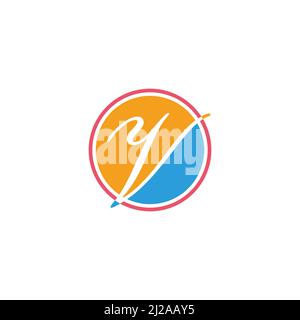 letters y v circle colorful signature logo vector Stock Vector