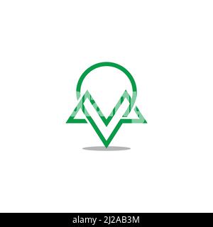 letter m pin location green mountain simple geometric line logo vector Stock Vector