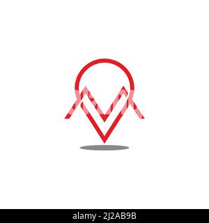 letter m pin location simple geometric line logo vector Stock Vector