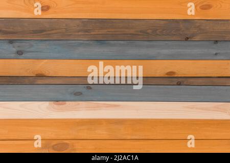Colored horizontal lines striped wooden boards design wood texture plank background. Stock Photo
