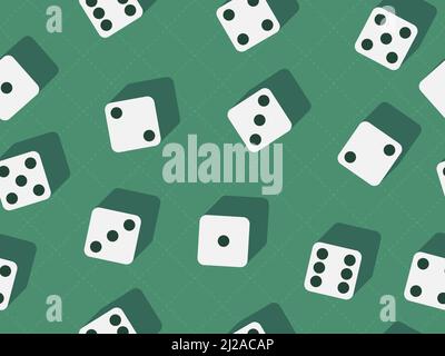 Dice seamless pattern. Dice scattered on the casino gaming table. Template design for banner, poster and promotional items. Vector illustration Stock Vector