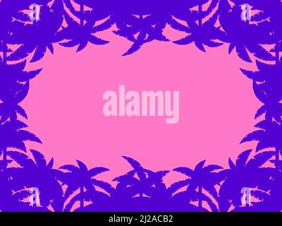 Palm leaves frame with place for text. Purple outline of palm leaves in a flat style on a scarlet background. Template design for invitations, flyers Stock Vector