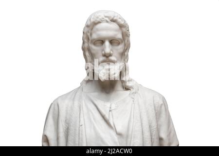 Close-up of marble statue of Jesus isolated on white Stock Photo