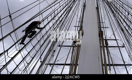 Cutty Sark Rig Climb A climber scales the rigging of the Cutty Sark in Greenwich, south ...