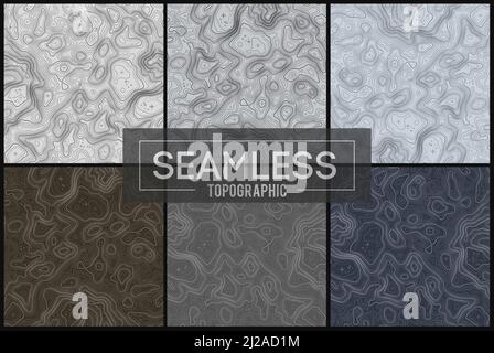 Seamless topographic maps set.Topo map with elevation. Contour map vector. Geographic World Topography map grid abstract vector illustration. Stock Vector