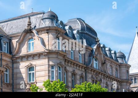 Traditional french residental building, facade of the stone house in France Stock Photo