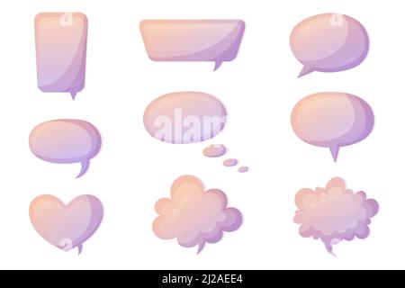 Speech bubble collections. Set of 9 speak bubble for text. Hand drawn chatting box. Vector isolated message box in cartoon gradient style. Stock Vector