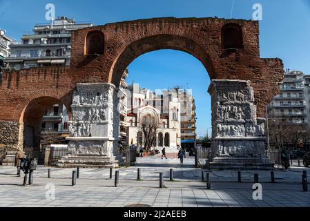 03,15,2022,The Arch of Galerius is located in Thessaloniki, Greece. The historical building in the center of the city is called Kamara. the Roman Empi Stock Photo