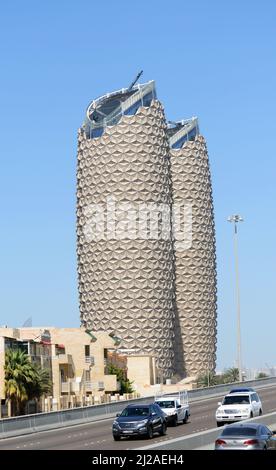 Al Hilal Bank, Al Bahr Towers in Abu Dhabi, UAE. Stock Photo