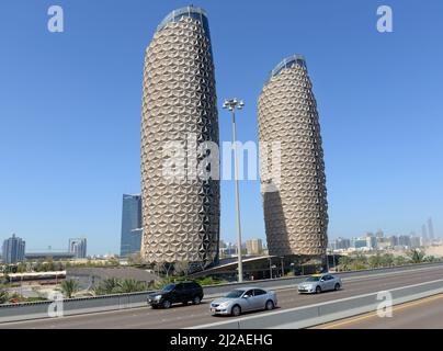 Al Hilal Bank, Al Bahr Towers in Abu Dhabi, UAE. Stock Photo