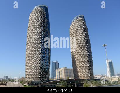 Al Hilal Bank, Al Bahr Towers in Abu Dhabi, UAE. Stock Photo