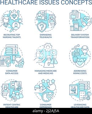 Healthcare issues turquoise concept icons set Stock Vector