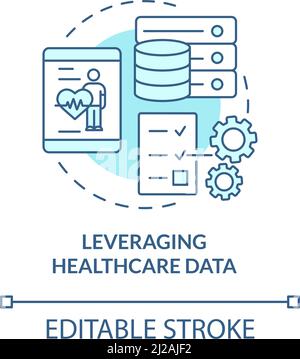 Leveraging healthcare data turquoise concept icon Stock Vector