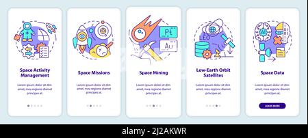 Trends in space technology onboarding mobile app screen Stock Vector