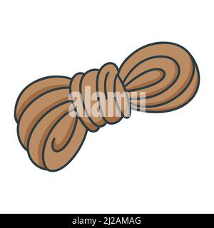 Rope twisted into skein cartoon.Tourist or sailor equipment. Twine knot doodle style. Cord isolated vector illustration Stock Vector