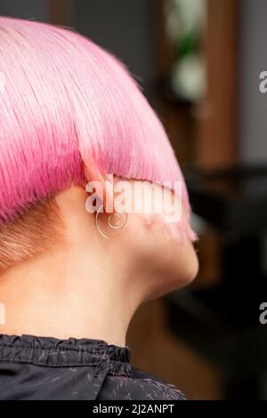 Styling and cutting dyed pink hair of young model back view in a hairdressing salon. Pink short hairstyle Stock Photo - Alamy Styling and cutting dyed pink hair of young model back view in a hairdressing salon. Pink short hairstyle Stock Photo - Alamy