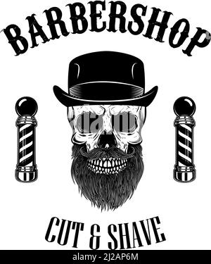 Barber shop poster template.Bearded skull. Vector illustration Stock Vector