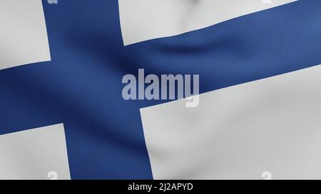 National flag of Finland waving 3D Render, Suomen lippu or Finlands flagga and Siniristilippu used Nordic cross, Finnish flag has Scandinavian cross Stock Photo