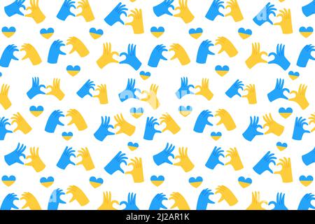 Hands in heart form in Ukraine flag color Stock Vector