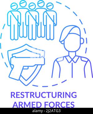 Restructuring armed forces blue gradient concept icon Stock Vector