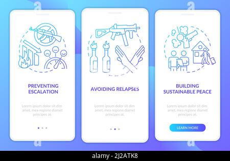 Military conflicts prevention blue gradient onboarding mobile app screen Stock Vector