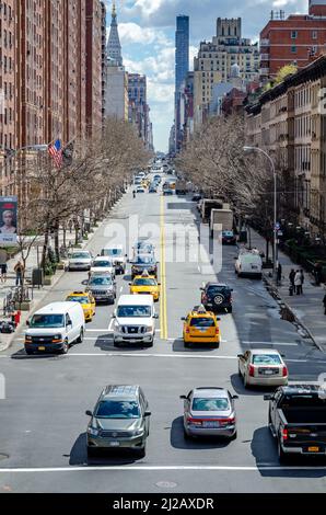 Chelsea City Street with traffic passing by, aerial view from the High ...