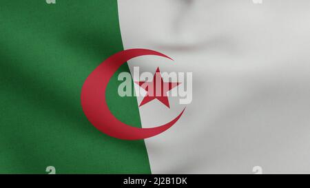 National flag of Algeria waving 3D Render, Peoples Democratic Republic of Algeria flag textile, Algerian government or Akenyal en Dzayer Stock Photo