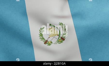 National flag of Guatemala waving 3D Render, Republic of Guatemala flag textile with Maya blue, coat of arms Guatemala independence day Stock Photo