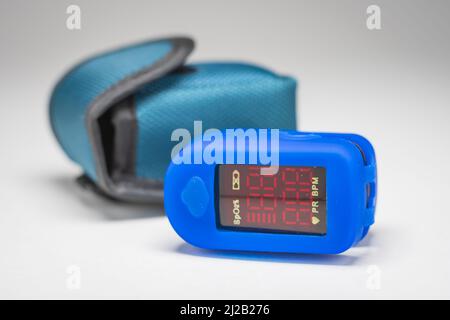 Pulse oximeter device isolated in England UK Stock Photo