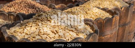 Dried food products on the arab street market stall. Stock Photo