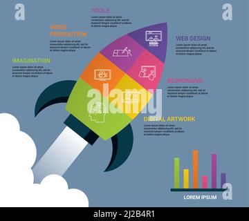 Infographic Web Design icons vector illustration. 6 colored steps info template with editable text. Stock Vector