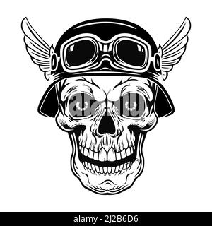 Retro skull in helmet with wings vector illustration. Vintage dead head of soldier. Tattoo design and rebel community concept can be used for retro te Stock Vector