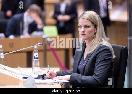 Belgium, Brussels, November 8, 2021: Frances Haugen, American data engineer and whistleblower who disclosed tens of thousands of Facebook's internal d Stock Photo