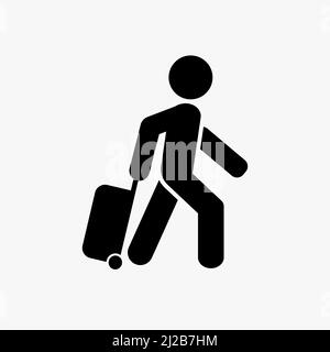 Passenger Pulling Rolling Bag Icon Stock Vector