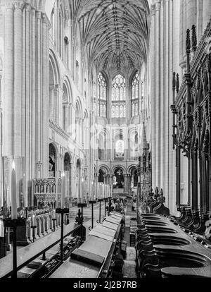 The prebytery of Norwich Cathedral viewed from the choir - photographed on a whole plate (8 1/2 inches x 6 1/2 inches) HP3 glass plate in 1973. Stock Photo