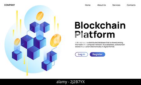 Blockchain Platform. Creative Landing Website Page. Vector illustration Stock Vector