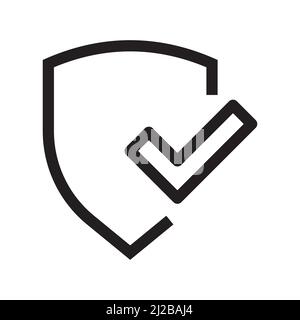 Shield and check mark icon in outline style on white background Stock Vector